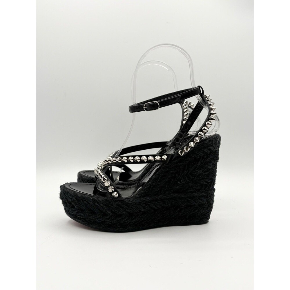 Christian Louboutin Mafaldina 120 Black Patent Wedge Sandals Spikes Size EU 35 - Picture 2 of 10